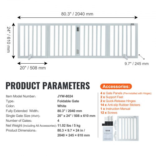 Free Standing Dog Gate 24 H x 803 W Freestanding Pet Gate 4 Panels