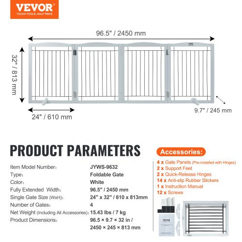 Free Standing Dog Gate 32 H x 965 W Freestanding Pet Gate 4 Panels
