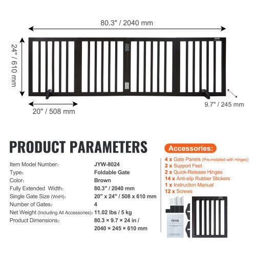 Free Standing Dog Gate 24 H x 803 W Freestanding Pet Gate 4 Panels