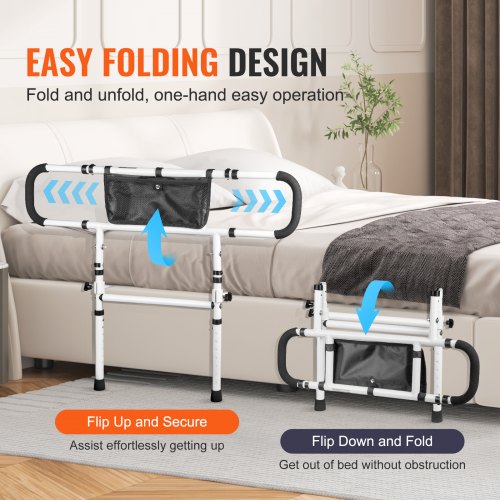 Bed Rails for Elderly Adults 180° Foldable Bed Rails for Seniors 450LBS