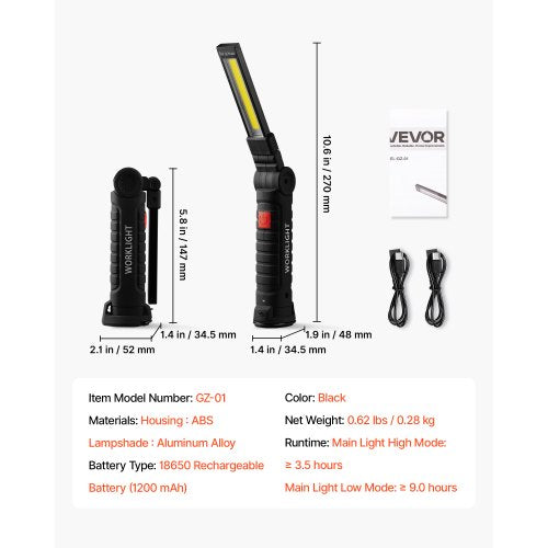 Rechargeable LED Work Light 1200 mAh Magnetic Mechanic Flashlight with Magnetic