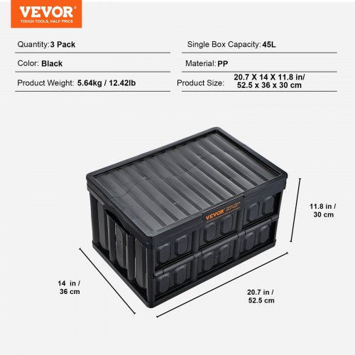 Collapsible Storage Bins with Lids 45L 3 Packs Folding Plastic Stackable