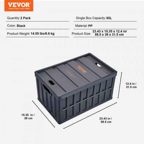 Collapsible Storage Bins with Lids 65L 3 Packs Folding Plastic Stackable