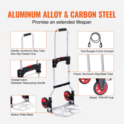 Folding Hand Truck and Dolly 176 lbs Capacity Aluminum Foldable Cart