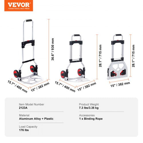Folding Hand Truck and Dolly 176 lbs Capacity Aluminum Foldable Cart