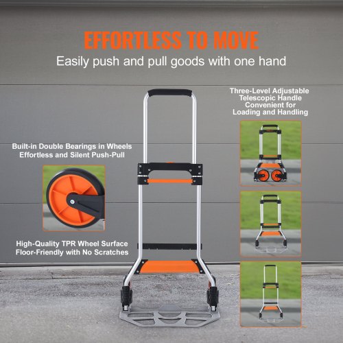 Folding Hand Truck 275 lbs Load Capacity Aluminum Portable Cart