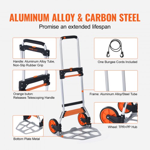 Folding Hand Truck 275 lbs Load Capacity Aluminum Portable Cart