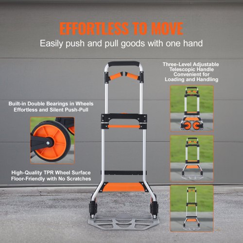 Folding Hand Truck 309 lbs Load Capacity Aluminum Portable Cart