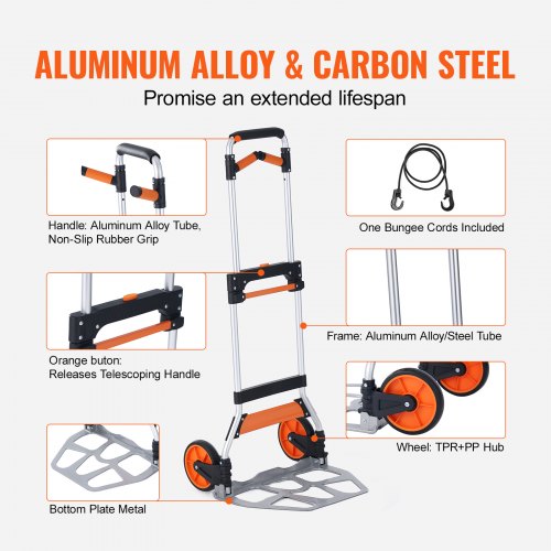 Folding Hand Truck 309 lbs Load Capacity Aluminum Portable Cart