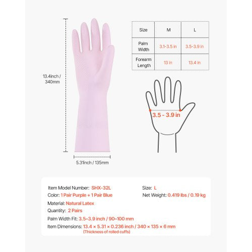 Reusable Dishwashing Gloves 2 Pairs Colorful Reusable Household Kitchen