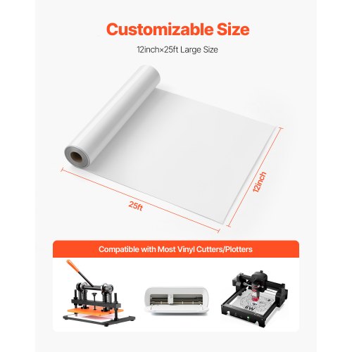 Heat Transfer Vinyl 12 in x 25 ft Glossy White HTV Iron on Vinyl Roll