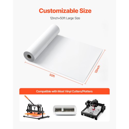 Heat Transfer Vinyl 12 in x 50 ft Glossy White HTV Iron on Vinyl Roll
