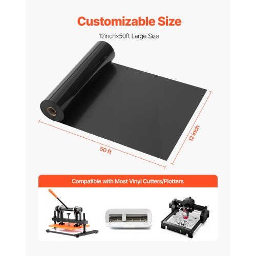 Heat Transfer Vinyl 12 in x 50 ft Glossy Black HTV Iron on Vinyl Roll