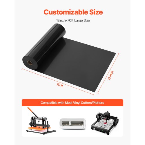 Heat Transfer Vinyl 12 in x 70 ft Glossy Black HTV Iron on Vinyl Roll