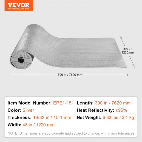 Double Reflective Insulation Roll Foam Core Radiant Barrier 15.1mm 48 in x