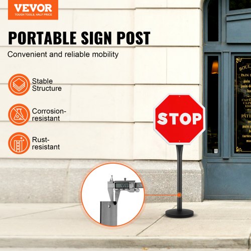 Cast Iron Sign Post 4 ft Portable Heavy Duty Steel Post Sign Holder with Hard