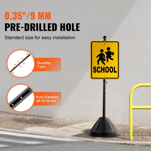Portable Sign Post 5 ft Cast Iron Sign Post Holder with Hard Plastic Base