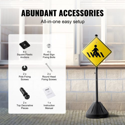 Portable Sign Post 5 ft Cast Iron Sign Post Holder with Hard Plastic Base