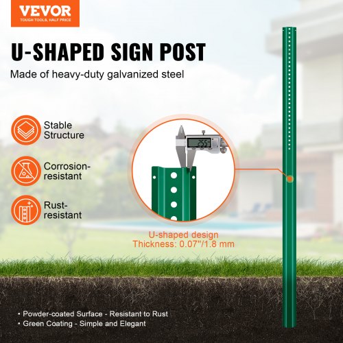 6FT UChannel Sign Post 4Pack Green Heavy Duty Steel Fixed Fence Post