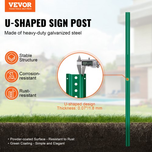 8FT UChannel Sign Post 4Pack Green Heavy Duty Steel Fixed Fence Post