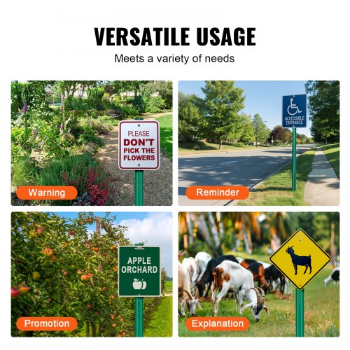 8FT UChannel Sign Post 4Pack Green Heavy Duty Steel Fixed Fence Post