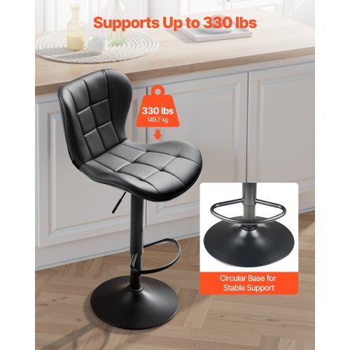 Bar Stool Set of 2 Modern PU Leather Counter Height Stools Swivel Kitchen