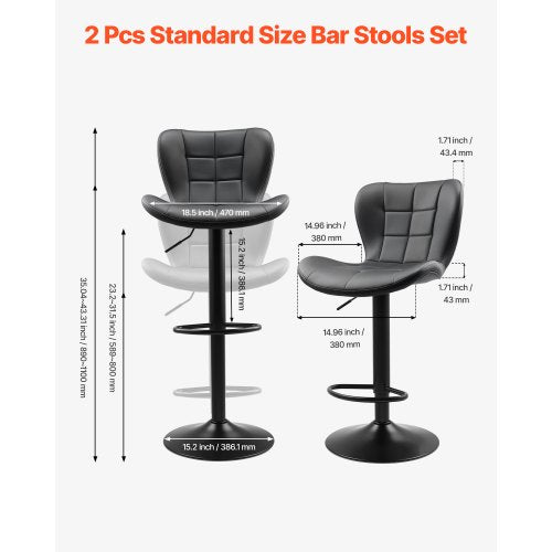 Bar Stool Set of 2 Modern PU Leather Counter Height Stools Swivel Kitchen