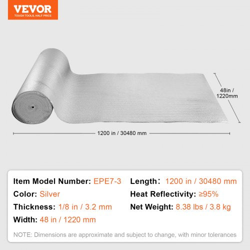 Double Reflective Insulation Roll Foam Core Radiant Barrier 3.2 mm 48 in x