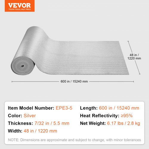 Double Reflective Insulation Roll Foam Core Radiant Barrier 5.5mm 48 in x