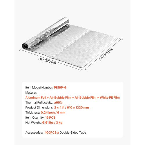 Double Reflective Insulation Sheet 16PCS DoubleSided Aluminum Foil Radiant