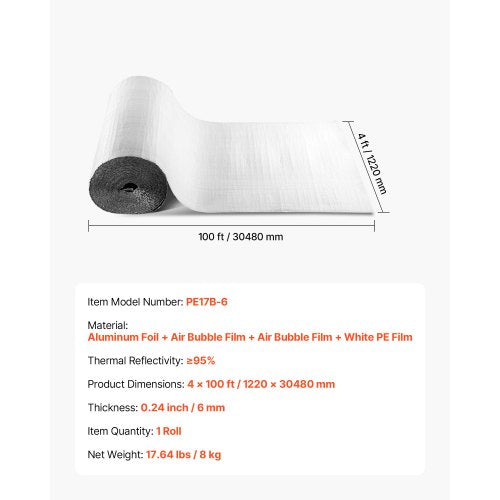 Reflective Insulation Roll DoubleLayer Air Bubble Radiant Barrier 6mm 48