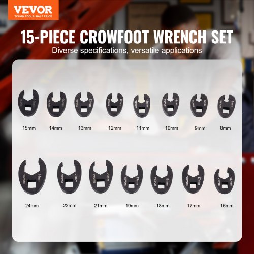 Crowfoot Wrench Set 12 and 38 Drive 15Piece Crows Foot Wrench Set with PP