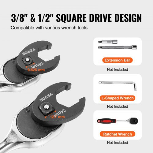Crowfoot Wrench Set 12 and 38 Drive 15Piece Crows Foot Wrench Set with PP