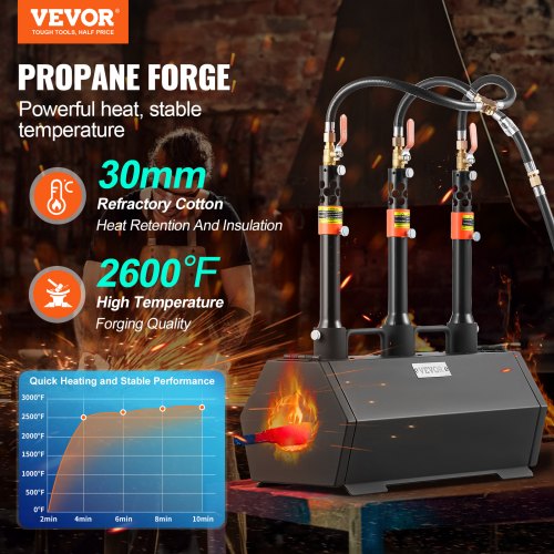 Portable Propane Forge 3 Burner Farrier Forge 2600 Tool Knife Metal Forge – 03A