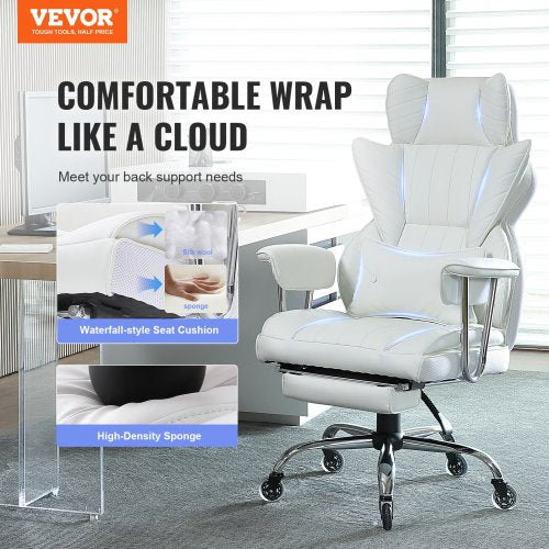 Reclining Office Chair with Footrest Heavy Duty PU Leather Wide Office