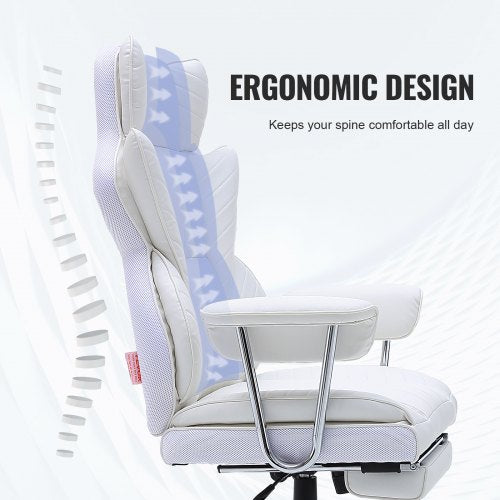 Reclining Office Chair with Footrest Heavy Duty PU Leather Wide Office