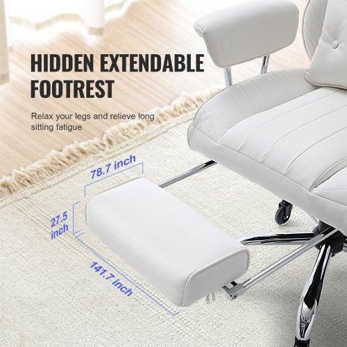 Reclining Office Chair with Footrest Heavy Duty PU Leather Wide Office