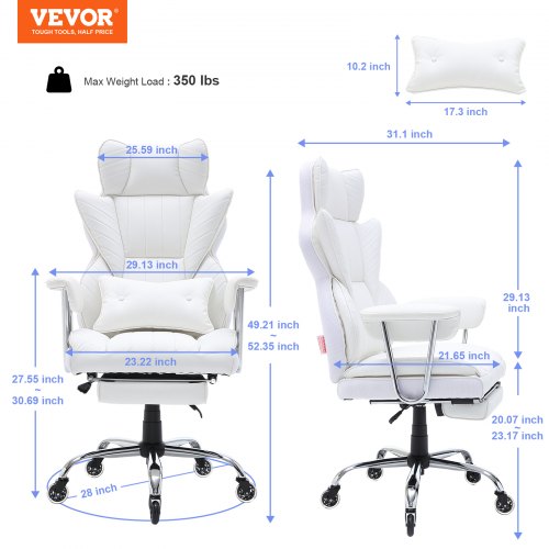 Reclining Office Chair with Footrest Heavy Duty PU Leather Wide Office