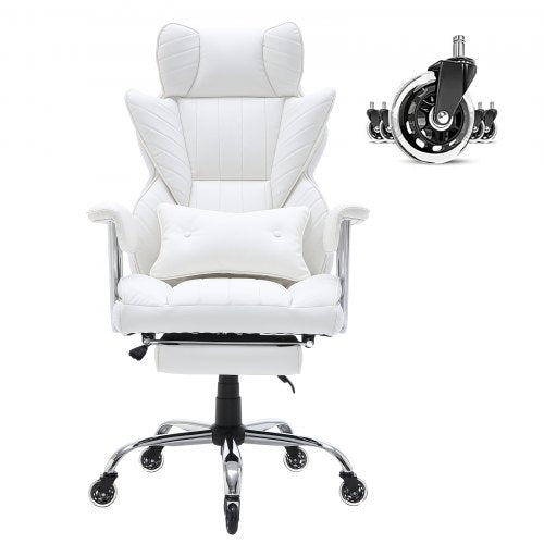 Reclining Office Chair with Footrest Heavy Duty PU Leather Wide Office
