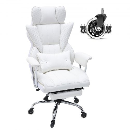 Reclining Office Chair with Footrest Heavy Duty PU Leather Wide Office