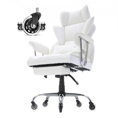 Reclining Office Chair with Footrest Heavy Duty PU Leather Wide Office