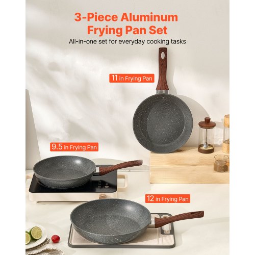 Frying Pan Skillet Aluminum Egg Fry Pans 3 Piece Set 95 11 12