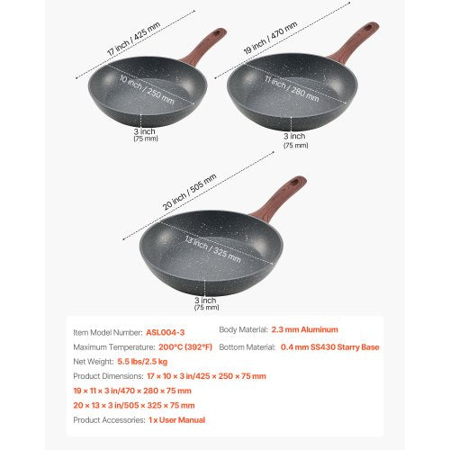 Frying Pan Skillet Aluminum Egg Fry Pans 3 Piece Set 95 11 12