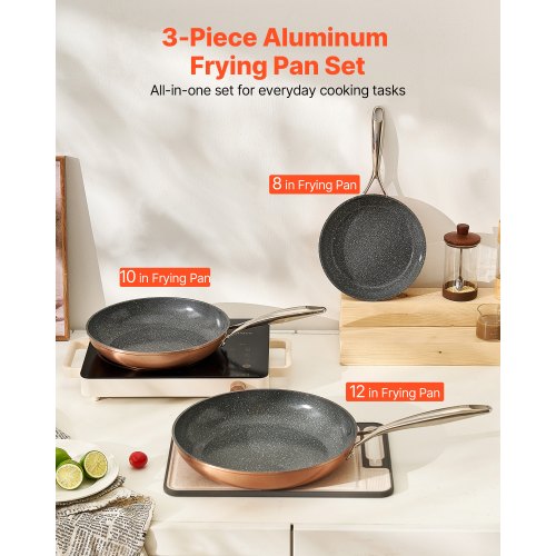 Frying Pan Skillet Aluminum Egg Fry Pans 3 Piece 8 10 12 in Nonsitck