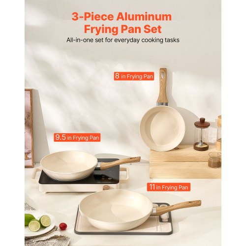 Frying Pan Skillet Aluminum Egg Fry Pans 3 Piece 8 95 11 in Nonsitck