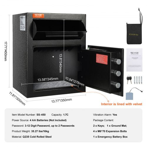 17 Cub Depository Safe Deposit Safe with Drop Slot Electronic Code Lock