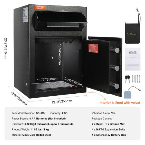 25 Cub Depository Safe Deposit Safe with Drop Slot Electronic Code Lock