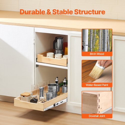 Pull Out Cabinet Organizer 14W x 21D Cabinet Drawer Soft Close Slide out