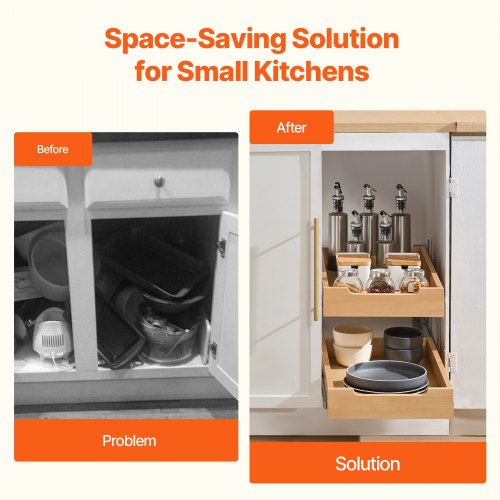 2 Tier Pull Out Cabinet Organizer 14W x 21D Cabinet Drawer Soft Close