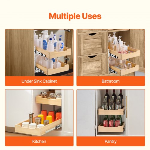 2 Tier Pull Out Cabinet Organizer 14W x 21D Cabinet Drawer Soft Close